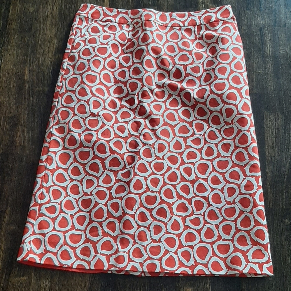 Boden Red and White Patterned Midi Skirt